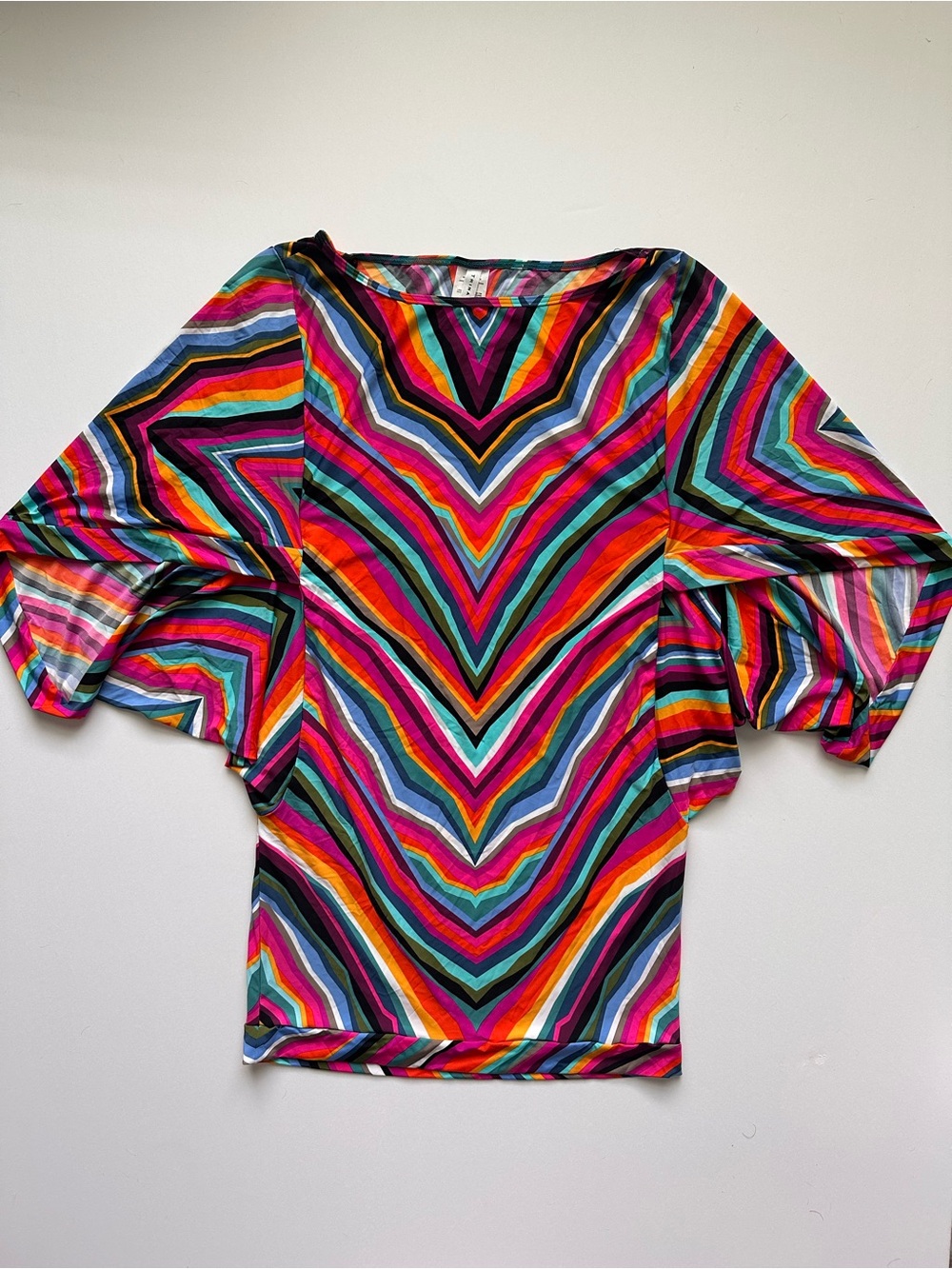 TRINA TURK Multicolor Chevron Stripe Tunic - Pink, Turquoise, Orange, Black